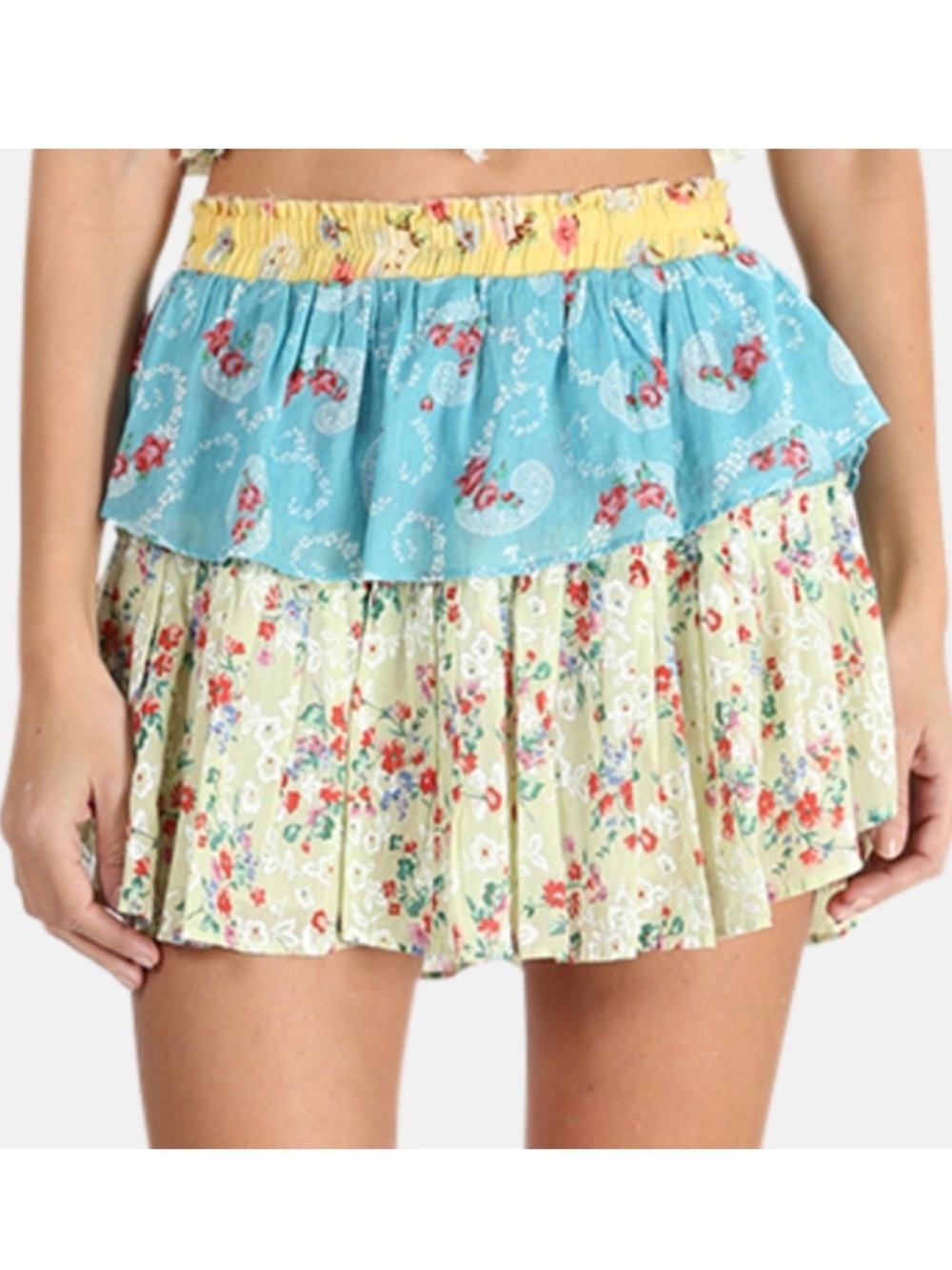 LoveShackFancy Soleil Patchwork Mini Skirt Ruffle Tiered Size S